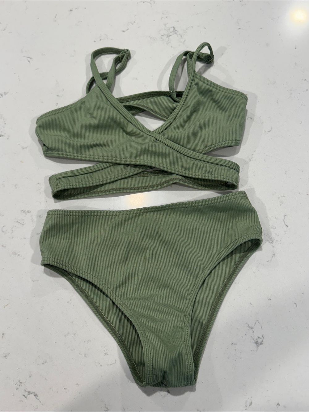 Women’s Olive Ribbed Wrap Bikini Set